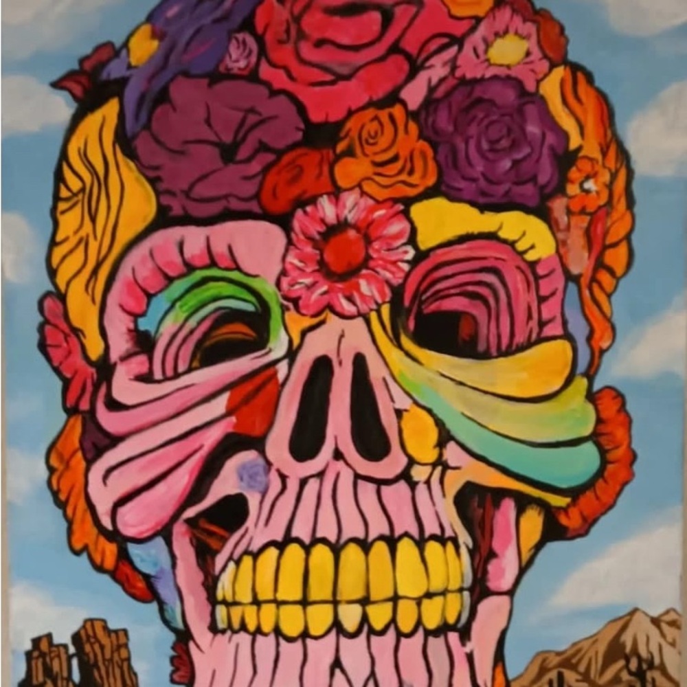 Floral Skull Art with Vibrant Colors